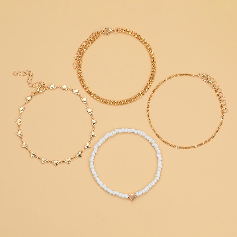 Metal Chain anklet Set 4-piece set金属链条米珠脚链套装4件套