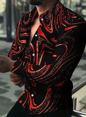 Printed Long Sleeve Slim Fit Men's Shirt印花长袖修身男士