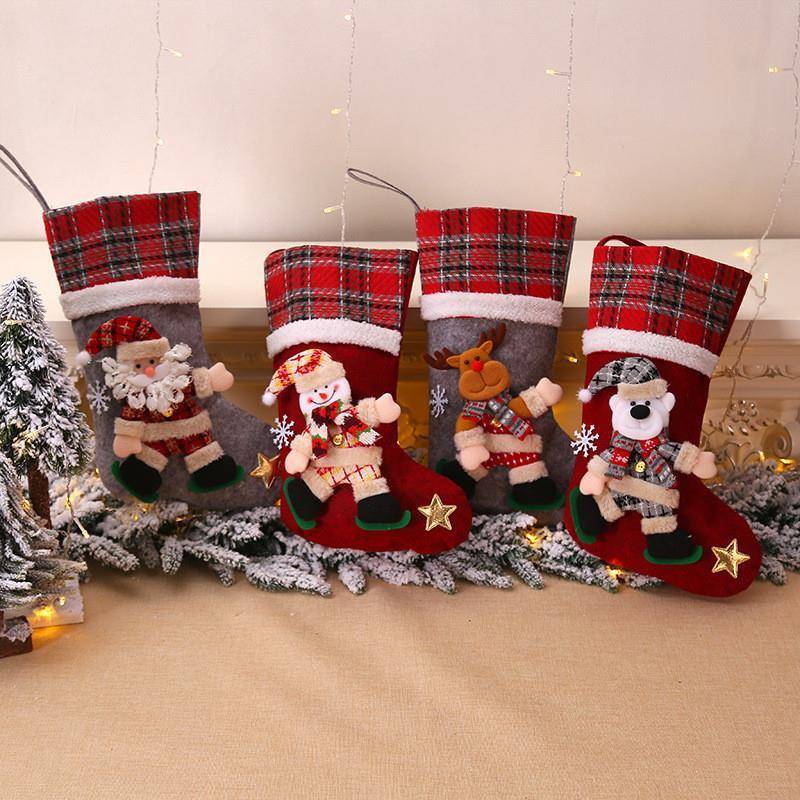 Jumbo Plaid Character Stocking Christmas Gift Bag for Treats