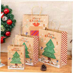 Christmas Paper Gift Bag Kraft Handle Santa packing box