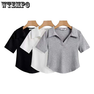 Collar Shirt Short Sleeve Women's Cropped T-Shirt Crop Top S