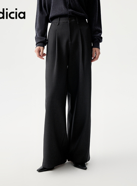 indicia标记25冬新款灰色时尚高腰垂感阔腿裤直筒拖地L2D5KZ221