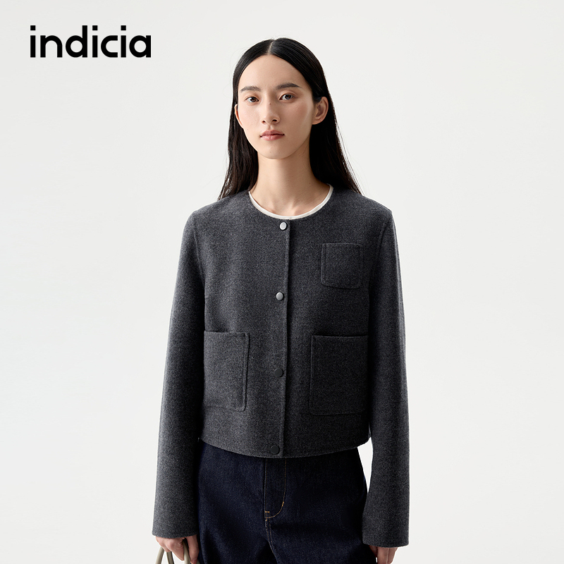 indicia标记羊毛羊绒毛呢外套短款大衣2025秋冬季女装L2D5DY248