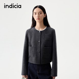 indicia标记羊毛羊绒毛呢外套短款大衣2025秋冬季女装L2D5DY248