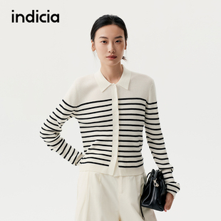 indicia标记显瘦POLO领经典条纹针织衫弹性简约 L2A5ZZ005