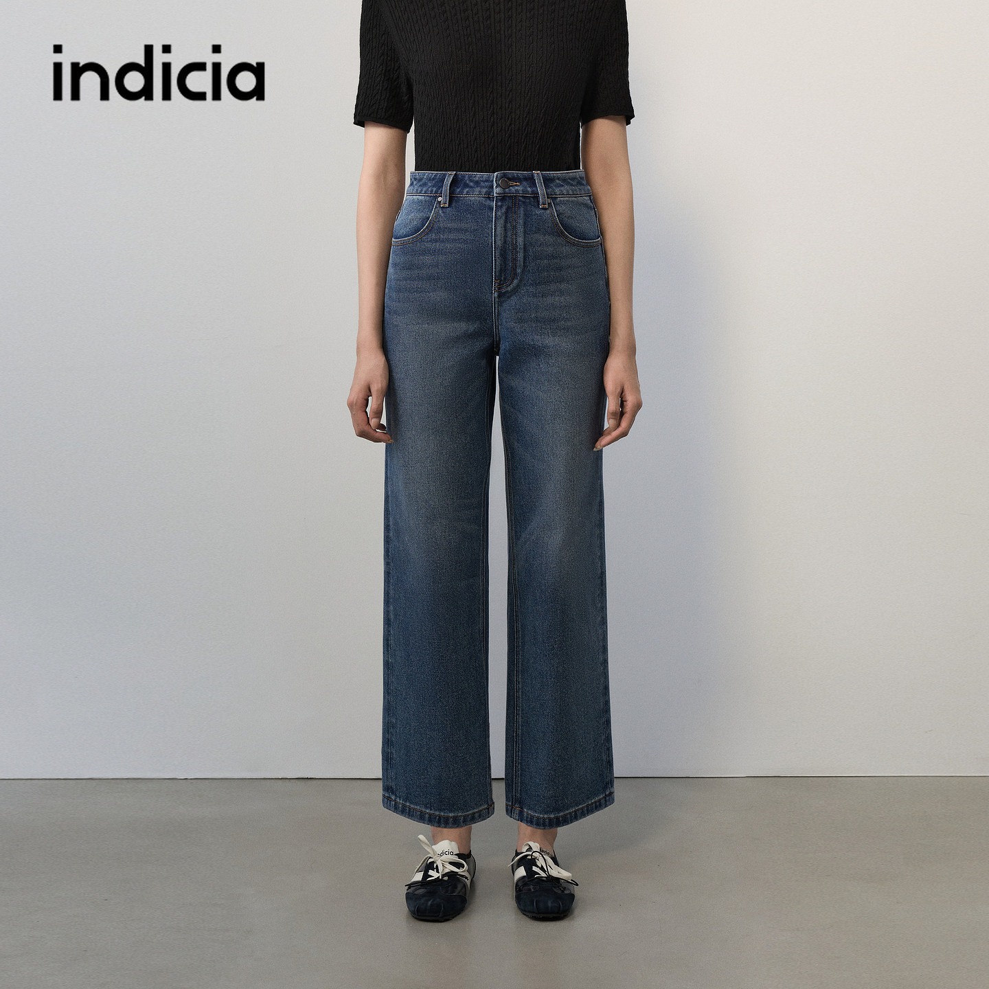indicia标记商场同款2026秋季新款女装直筒裤蓝色牛仔裤女