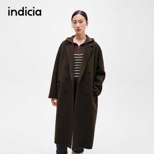 indicia标记商场同款法式纯色羊绒大衣长款经典双排扣F2D4DY673C