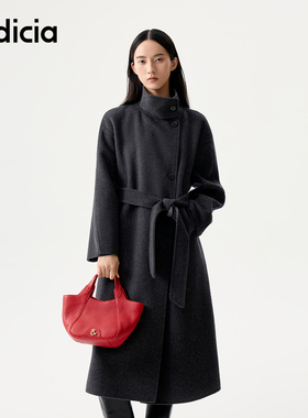 indicia标记25冬新款深灰色中长款收腰气质毛呢大衣L2D5DY231
