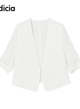 indicia标记商场同款25夏桑蚕丝真丝V领西装白色外套F2B5XZ299N