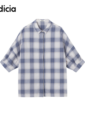 indicia标记商场同款25夏新款简约通勤蓝白格子衬衫F2B5CS279N
