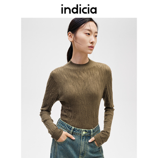 indicia标记春秋褶皱肌理感羊毛打底衫针织衫小立领F2D4ZZ680C