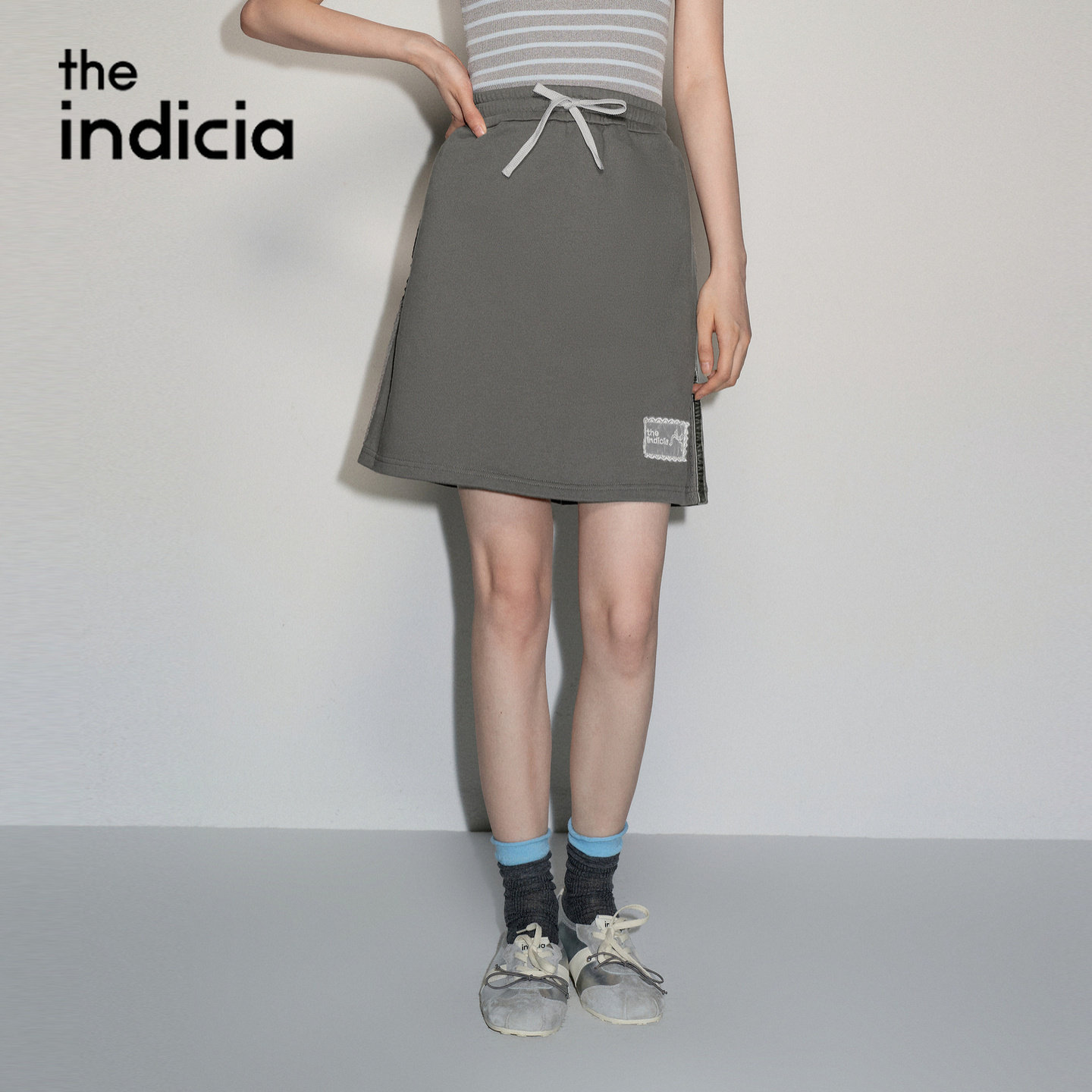 indicia标记商场同款2026秋季女装纯棉半身裙灰色裙子L2C6QZ196Y