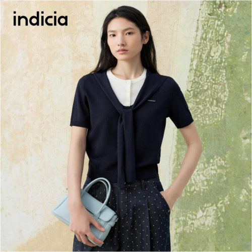 indicia标记商场同款2026夏季新款女装藏青色假两件针织衫女