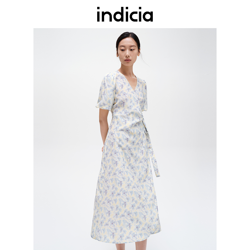 indicia标记商场同款桑蚕丝真丝印花连衣裙女夏装6B406LQ402C