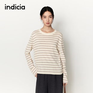 条纹T恤针织衫 indicia标记商场同款 女装 新款 上衣L2A6ZZ031 26春季