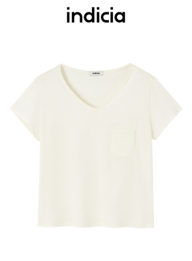indicia标记商场同款25夏新款v领极简慵懒风宽松T恤F2B5TX248F