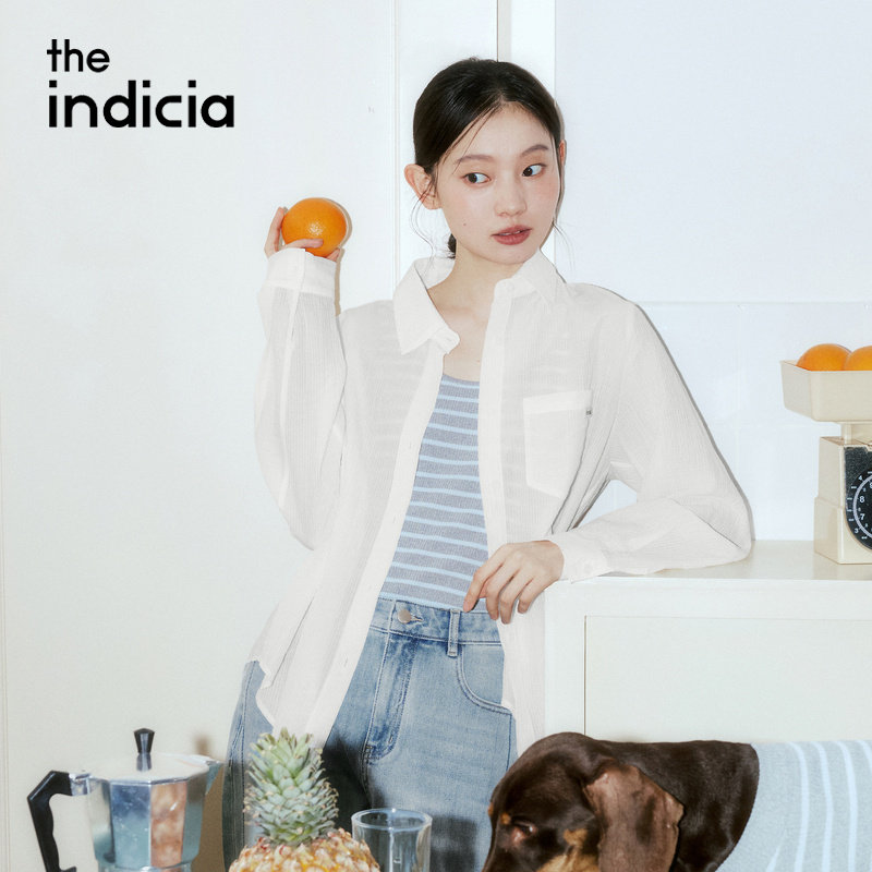 indicia标记商场同款2026夏季新款女装莱赛尔蓝白色衬衫L2B6CS089