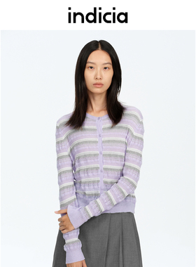 indicia标记商场同款25春新款通勤紫色条纹圆领针织衫F2A5KS031C