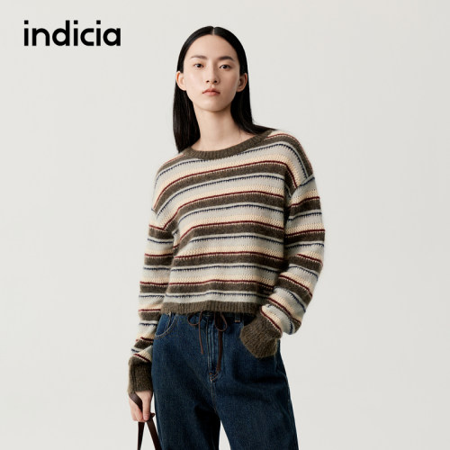 indicia标记商场同款2025秋冬季新款条纹针织衫女毛衫F2D5MS382F
