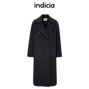 indicia标记长款羊毛外套H型毛呢大衣极简风秋冬女装5D312DY669C