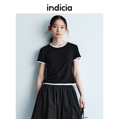 indicia标记25夏新款修身短袖短款t恤极简显瘦撞色边L2B5TX045