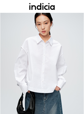indicia标记商场同款纯棉纯色松紧绳衬衫上衣春秋女装6A402CS086N