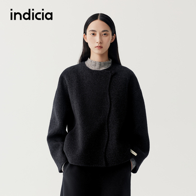 indicia标记商场同款冬季女装羊毛短款毛呢外套女F2D5DY601C