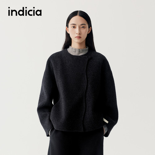 indicia标记商场同款2025冬季女装羊毛短款毛呢外套女F2D5DY601C