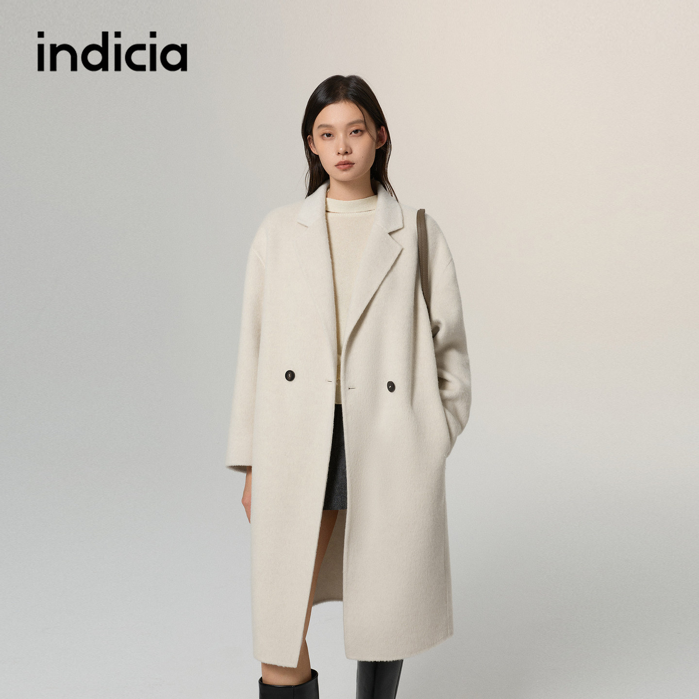 indicia标记商场同款长款羊毛大衣女毛呢外套2026冬季新款女装