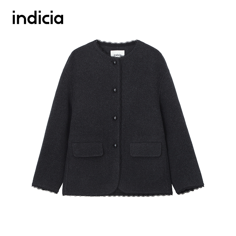 indicia标记商场同款25冬季新款女装毛呢外套羊毛大衣F2D5DY475C