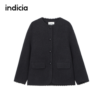 indicia标记商场同款25冬季新款女装毛呢外套羊毛大衣F2D5DY475C