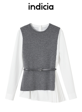 indicia标记商场同款25春新款设计真两件拼接通勤衬衫F2A5SY047C