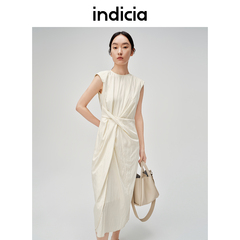 indicia标记商场同款夏季无袖米色扭结设计连衣裙女装6B405LQ284F