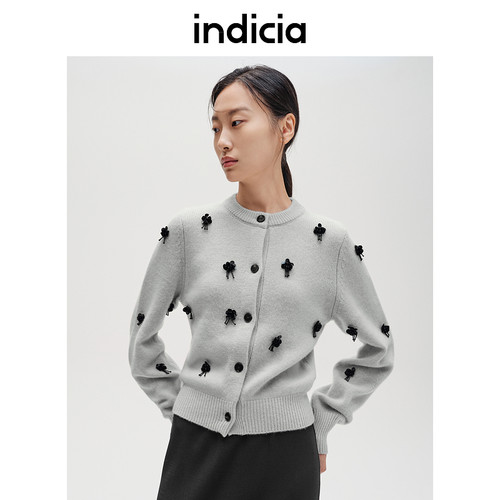 indicia标记商场同款羊毛羊绒开衫柔软针织衫春秋女装F2C4KS471F
