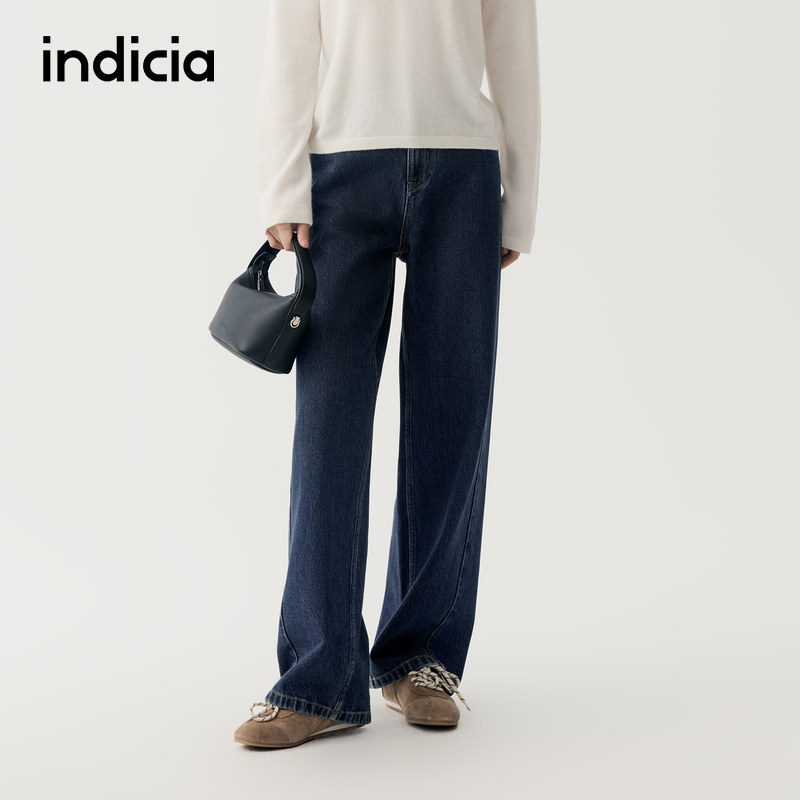 indicia标记商场同款25冬季新款女装蓝色束带牛仔裤F2D5NK471F