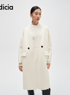 indicia标记商场同款通勤V领长款两粒扣优雅毛呢大衣F2D4DY706C