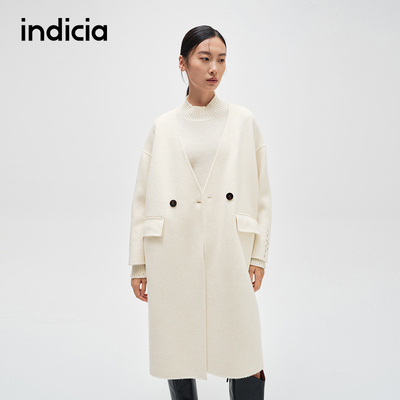 indicia标记商场同款通勤V领长款两粒扣优雅毛呢大衣F2D4DY706C