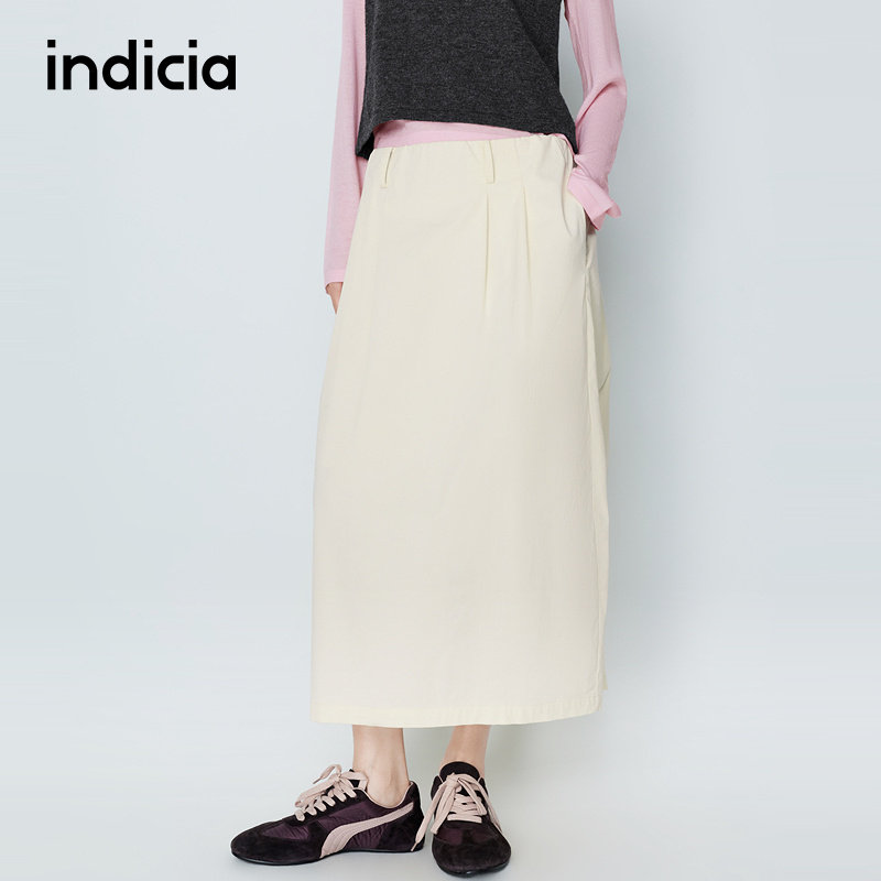 indicia标记商场同款26春季新款女装半身裙米黄色长裙子L2A6QZ034