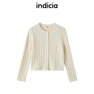 indicia标记商场春秋绵羊毛坑条纹圆领针织衫上衣女装F2A5KS058N