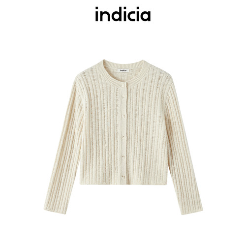 indicia标记商场春秋绵羊毛坑条纹圆领针织衫上衣女装F2A5KS058N