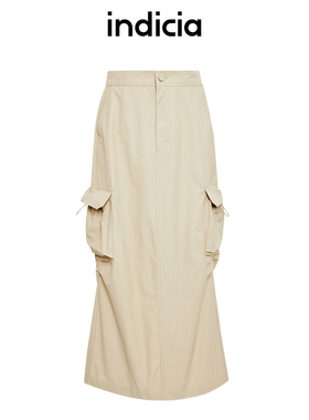 indicia标记商场同款春秋季裙子工装风后开叉半身裙长F2C4QZ451N