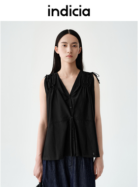 indicia标记商场同款25夏新款设计褶皱无袖衬衫气质F2B5CS265F