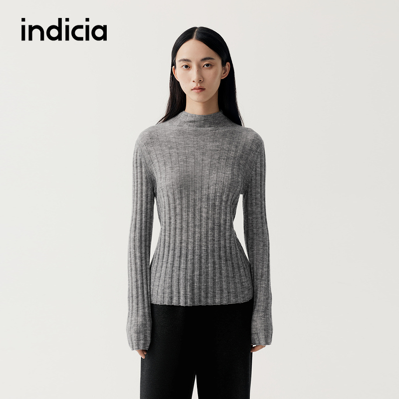 indicia标记商场同款羊毛羊绒竖条纹针织衫打底衫2025秋冬季女装