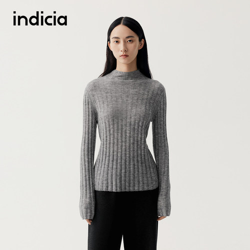 indicia标记商场同款羊毛羊绒竖条纹针织衫打底衫秋冬季女装