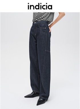 indicia标记商场同款春秋季新款宽松阔腿潮流牛仔裤长F2C4NK423F
