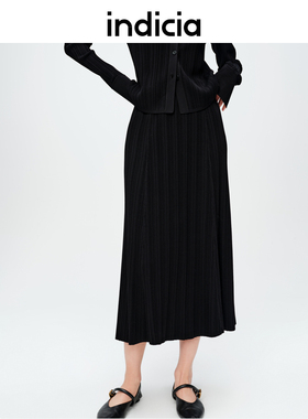 indicia标记商场同款2024春新款黑色质感百搭半身裙6A402QZ094F