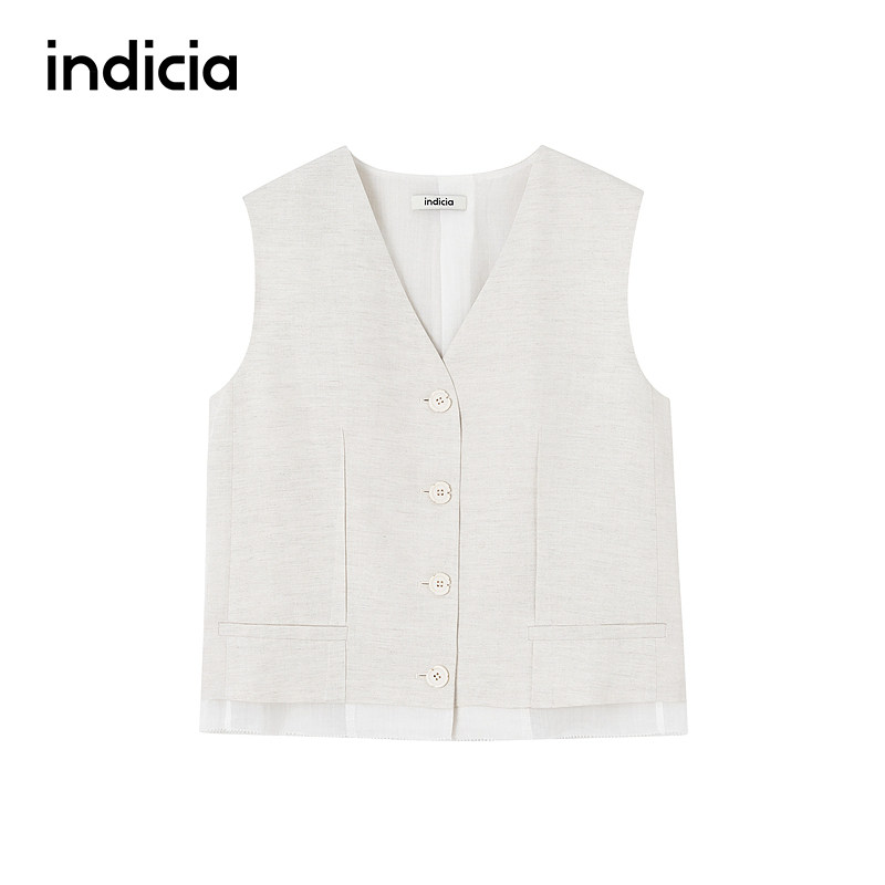 indicia标记商场同款25夏新款v领亚麻西装马夹外套女装F2B5MJ150F