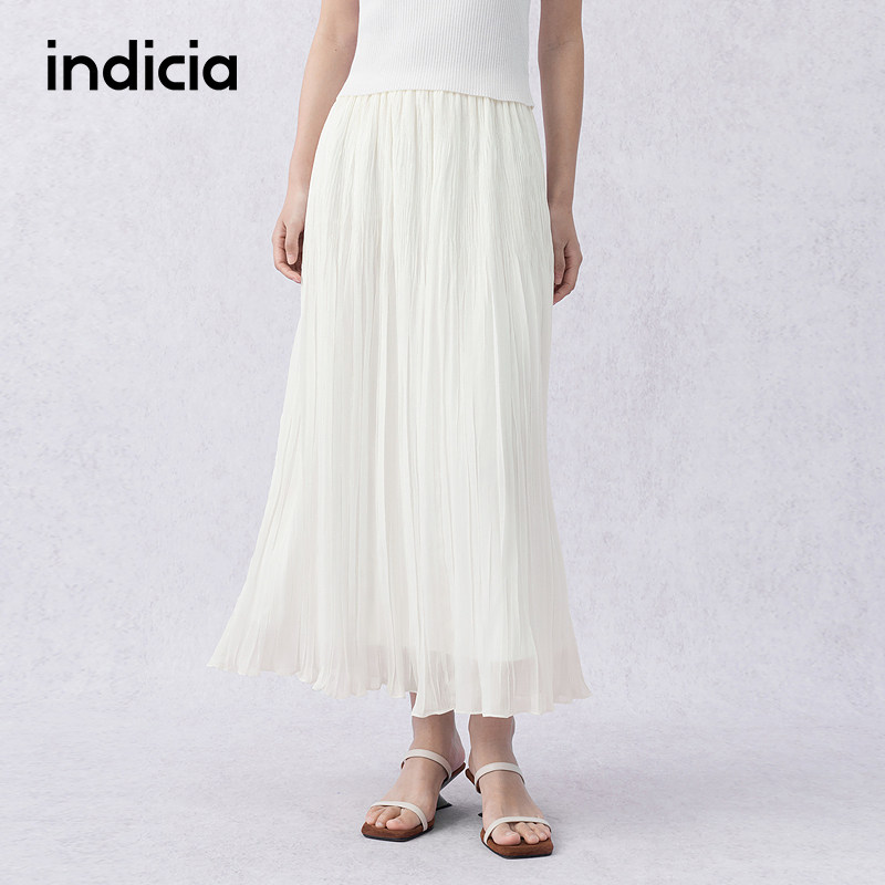 indicia标记商场同款2026夏季新款女装白色百褶裙半身裙女长裙子