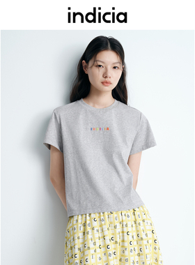 indicia标记25夏新款简约百搭休闲灰色短袖T恤上衣女装 L2B5TX108