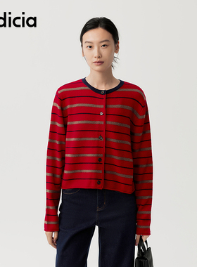 indicia标记商场同款25冬季女装红色羊毛针织衫开衫F2D5KS586N